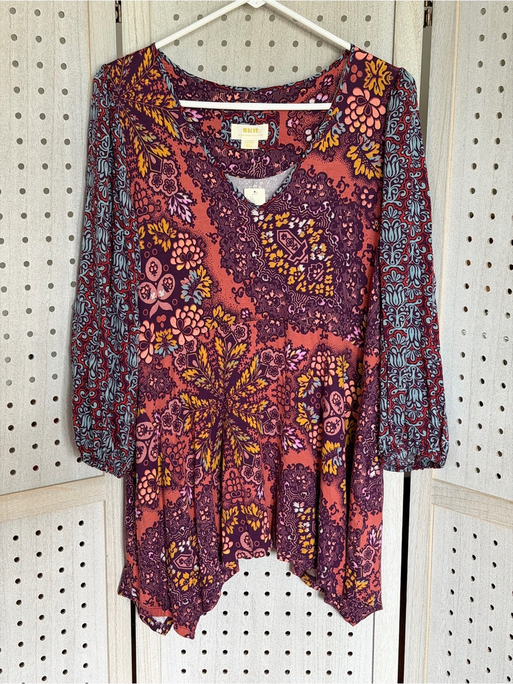 Maeve Rust Floral Patchwork Tunic with Purple & Mustard Accents